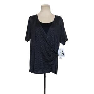 George black polka dots short sleeves faux wrap blouse size 2X